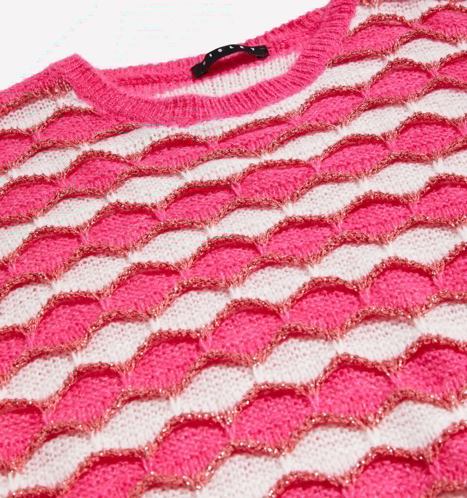 Cropped sweater with fuchsia and yellow lurex - girls' knitwear - Pink | Sisley Young image number 2